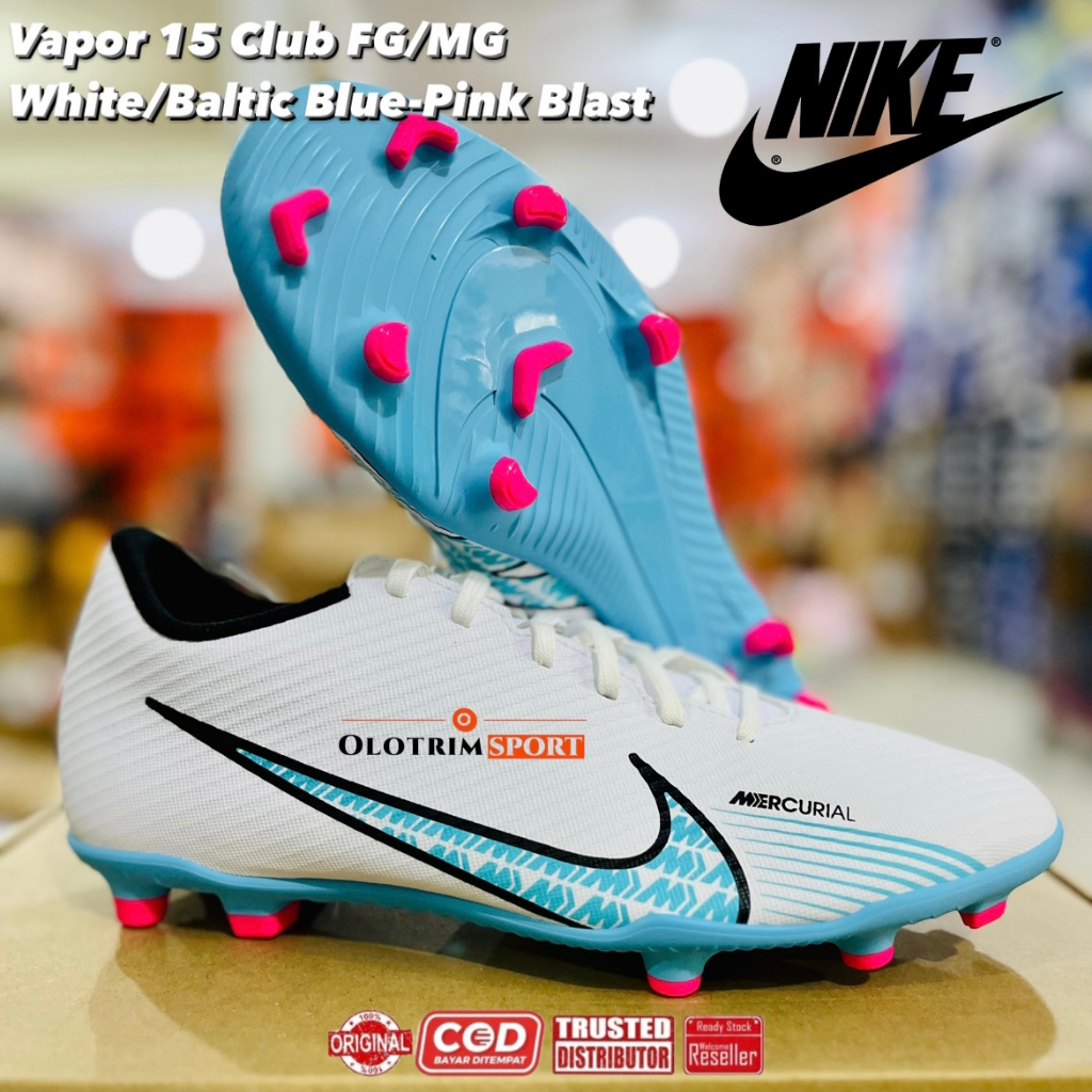 Sepatu Bola Sepak Bola Nike Vapor 15 Club FG/MG White/baltic Blue-Pink Blast Original