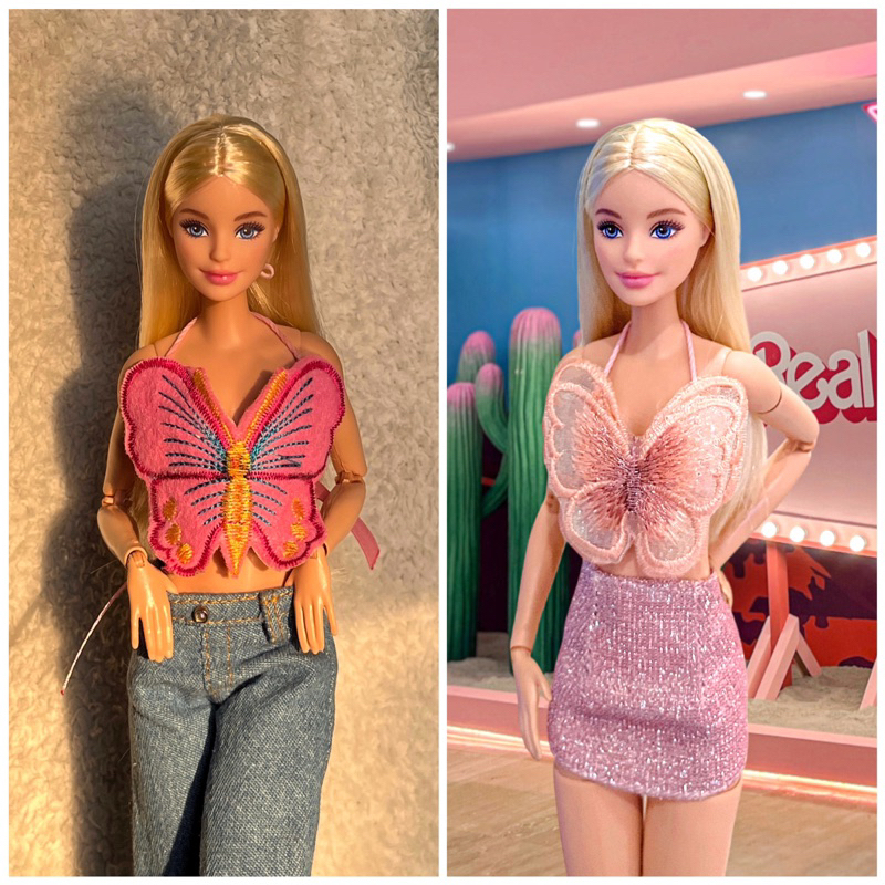 baju boneka berbi butterfly crop top nayeon twice