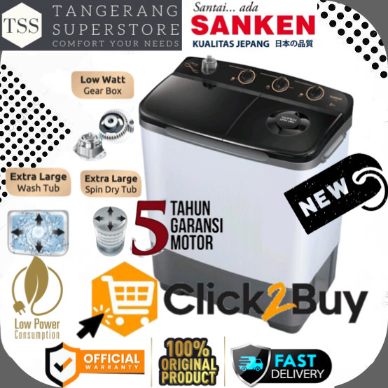 SANKEN MESIN CUCI 2 TABUNG 8KG TW-8900 TW8900 TW 8900 SUPER LOW WATT SPIN DRY TUB TWIN TUB SANKEN