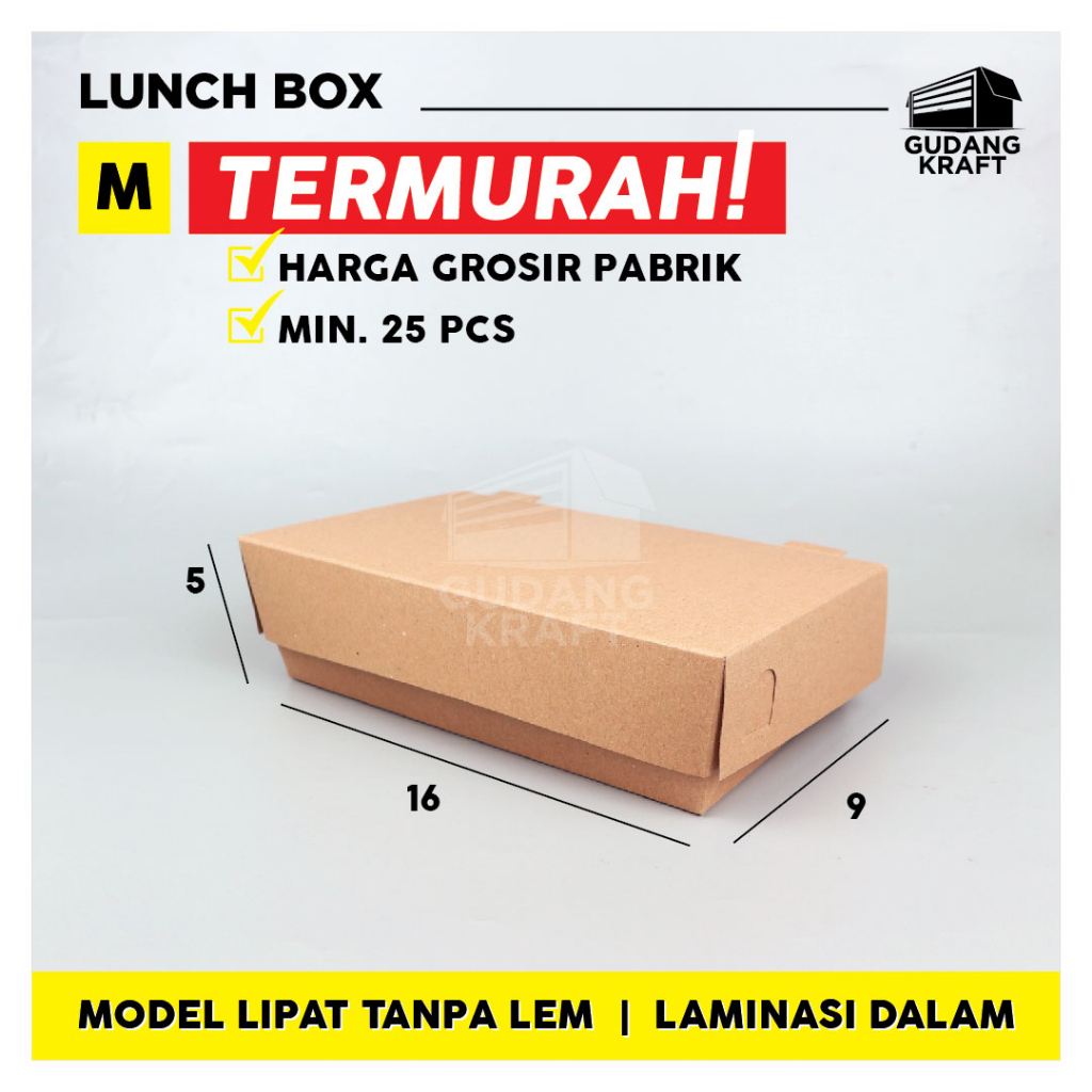 PAPER LUNCH BOX BAHAN KRAFT / CRAFT LAMINASI POLOS , HITAM DAN MOTIF