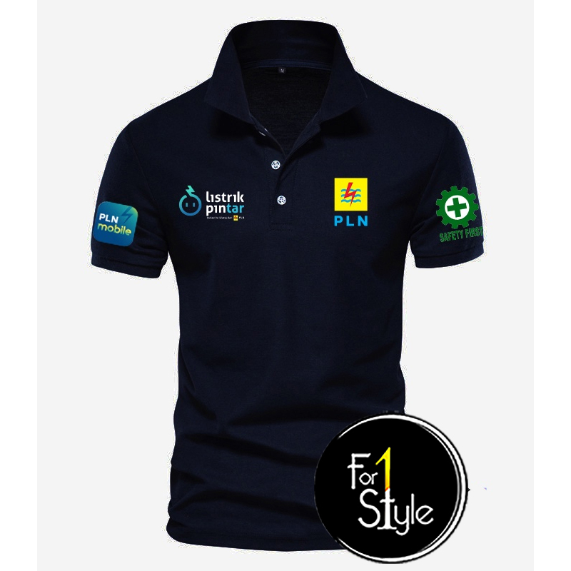 TYPE 01 - BAJU kerah mode polo LISTRIK PINTAR Depan LOGO PLN - BAJU PLN MOBILE dan logo safety first