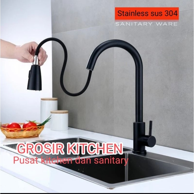 Kran fleksibel tarik hitam /Keran dapur kitchen sink black