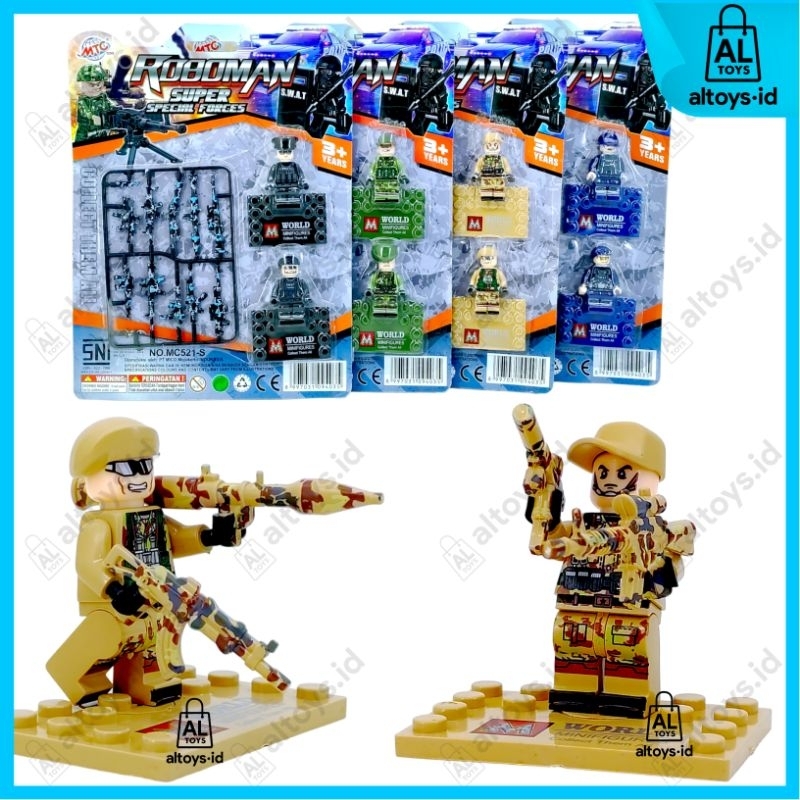 MAINAN BLOCK FIGUR TENTARA MILITER + ASESORIS SENJATA MAINAN ANAK BLOCK BALOK ROBOMAN SUPER SPECIAL 