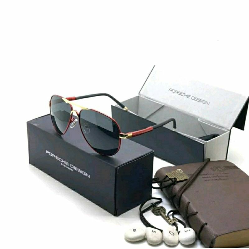 Kacamata Pria Por-che Polarized - Kacamata Pria Sunglasses - Gagang Merah Hitam