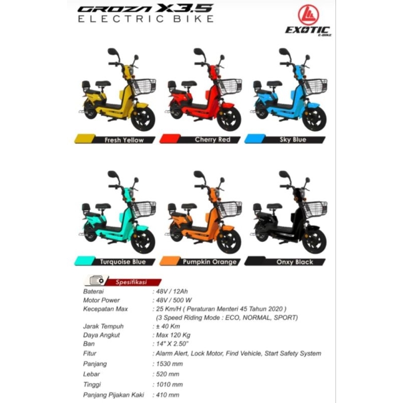 SEPEDA LISTRIK EXOTIC GROZA X3 / X3.5 / MX BY PACIFIC TERBARU 500 WATT E-BIKE ELECTRIC BIKE ASLI ORI