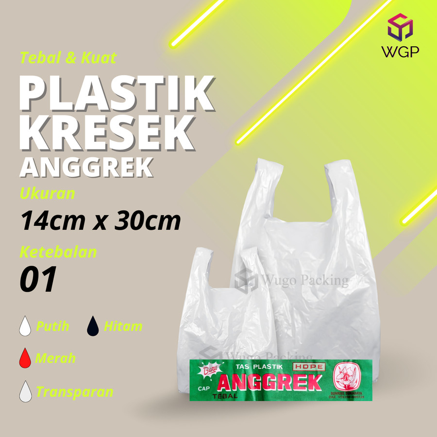 Kresek Anggrek Putih Merah Hitam 14x30x01 Kantong Plastik isi 50