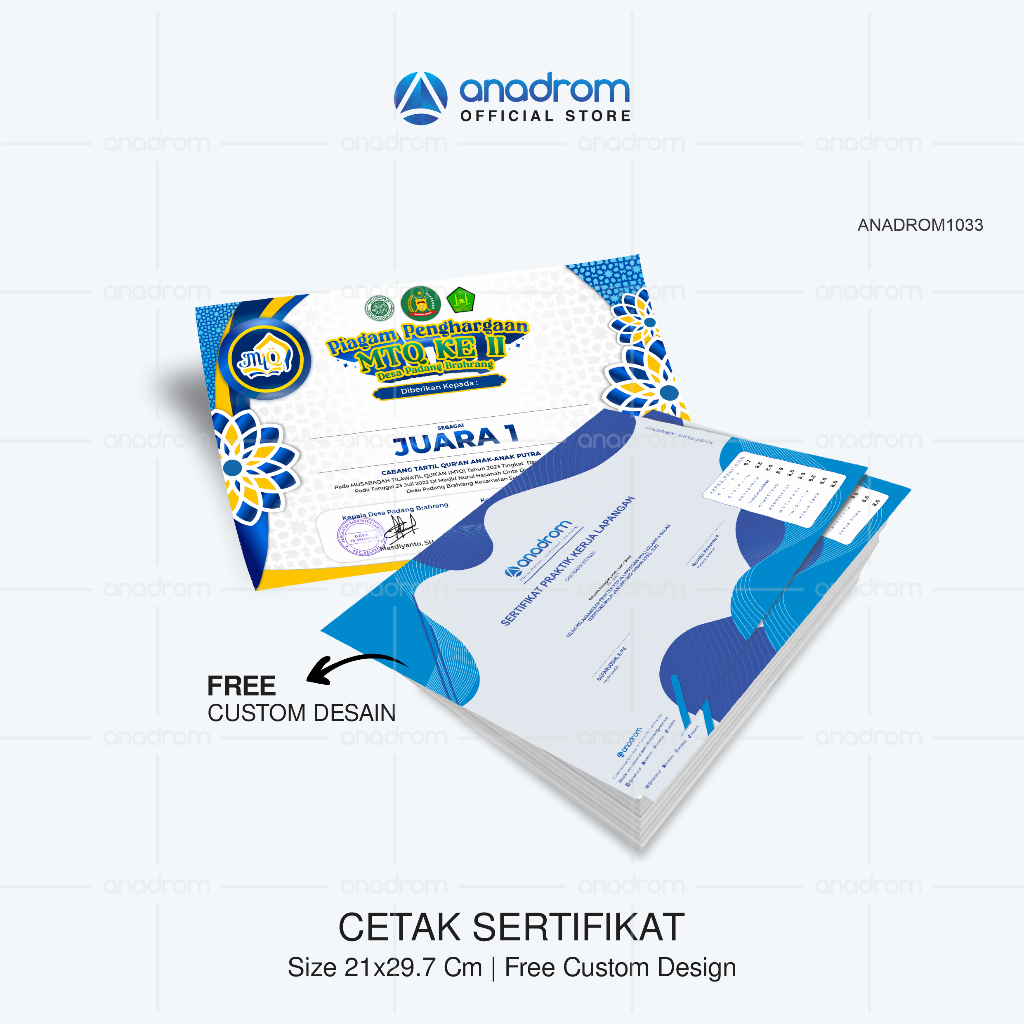 

Cetak Sertifikat Size A4 | Print Certificate | Anadrom 1033