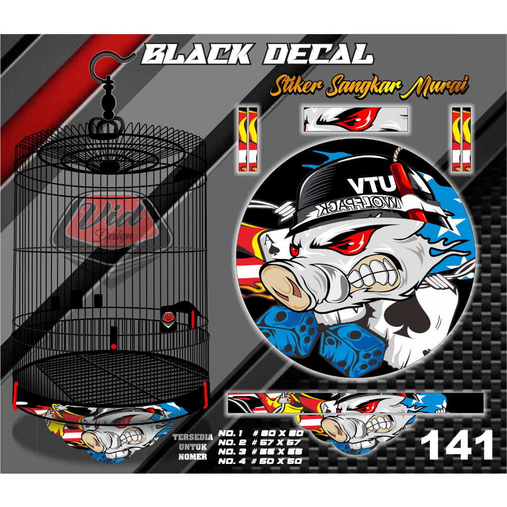 Stiker Sangkar Bulat Decal Murai Motif Babi No 1 2 3 4