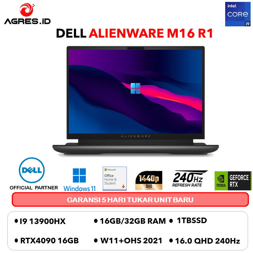 DELL ALIENWARE M16 R1 I9 13900HX RTX4090 16GB/ 16GB 1TBSSD W11+OHS 16.0QHD+ 240HZ 2YR+ADP DARK MOON