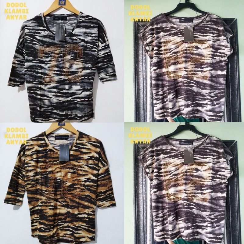 Kaos Cewek by Za** Motif Leopard Zebra