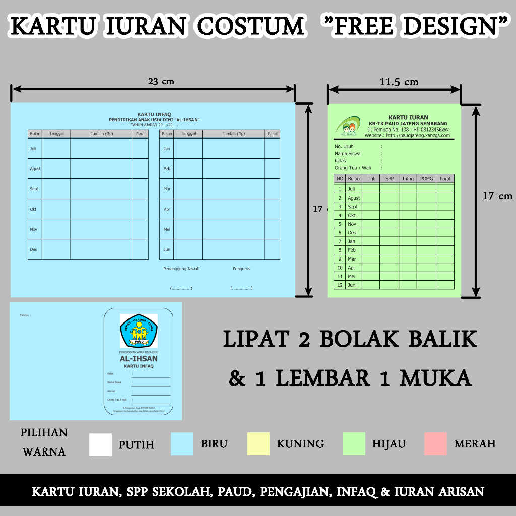 

cetak KARTU IURAN RT, Kartu SPP, Absesnsi, Kartu Iuran custom - iuran ngaji/Infaq/Angsuran/Arisan/Murah bebas design