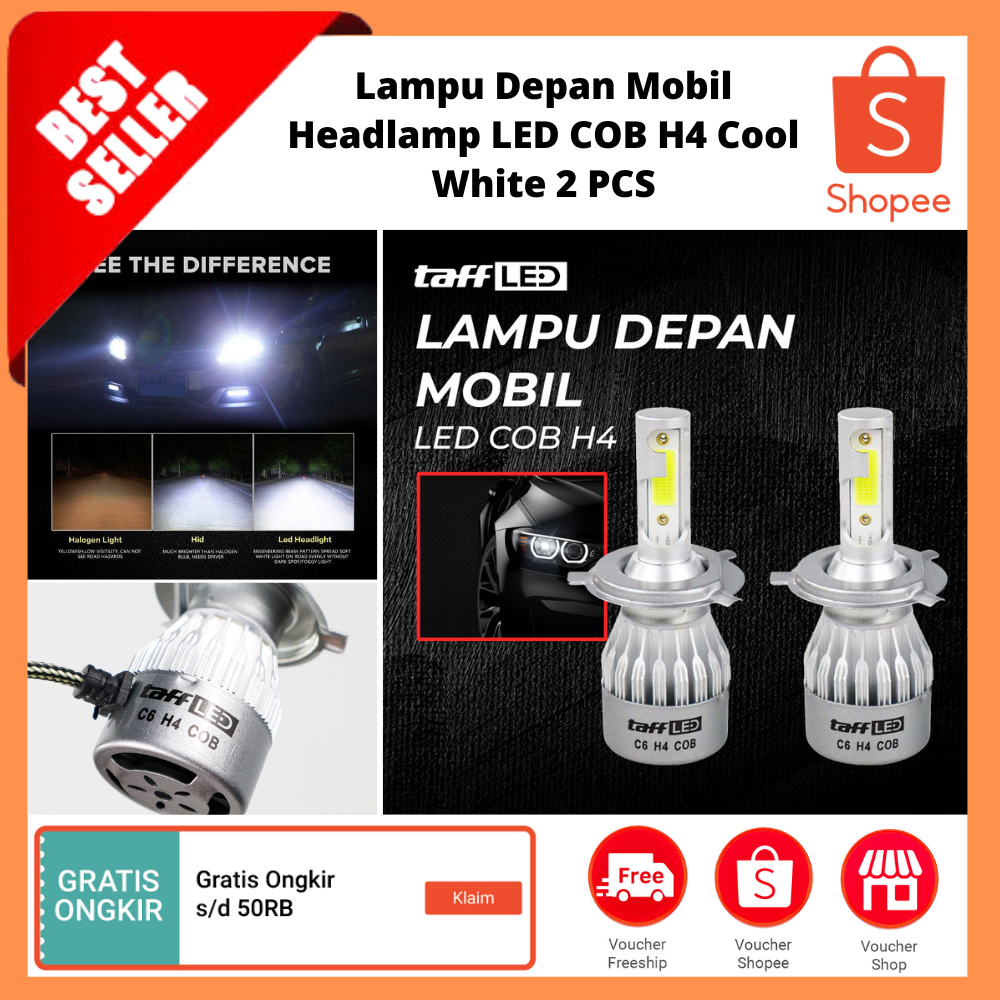 Lampu Depan Mobil Headlamp LED COB H4 Cool White 2 PCS / Bohlam Lampu Depan LED Mobil Lampu Berkenda