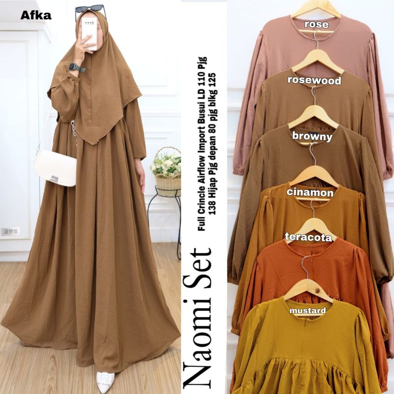NAOMI SET MAXY DRESS - Gamis Muslim Wanita Free Khimar Bahan Crinkle Airflow Busui Friendly by Afka