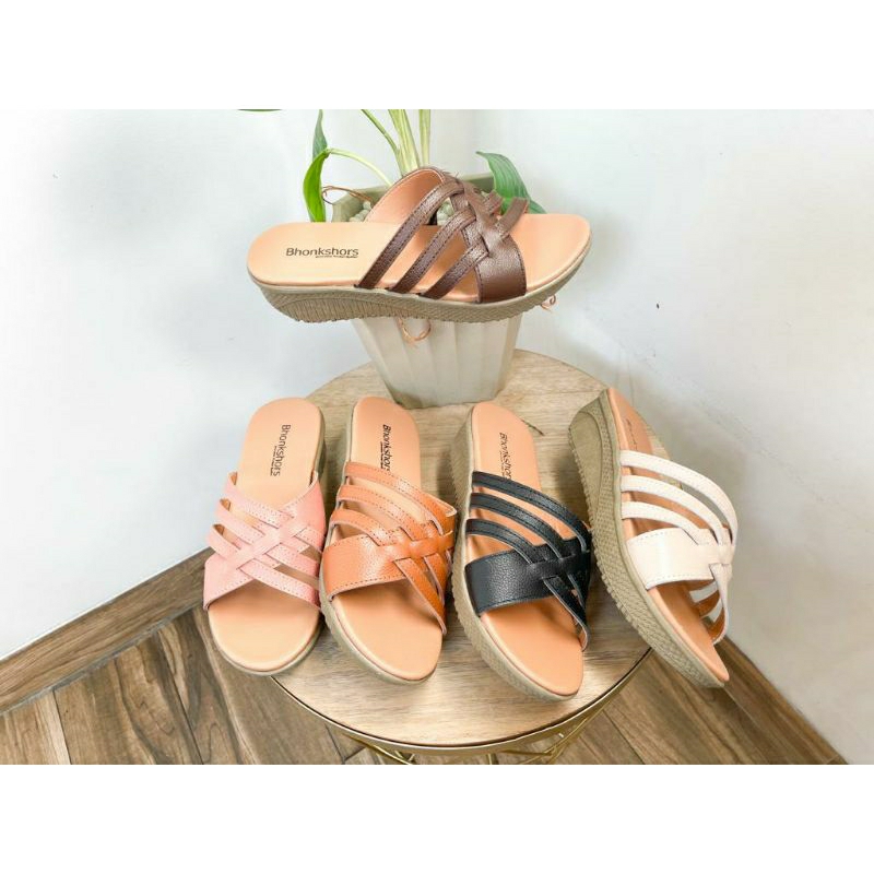 Sandal Wanita Kulit Bhonkshors Millen Wedges