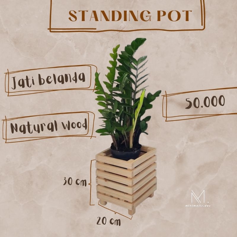 standing pot pot kayu aestetic pot kayu jati belanda