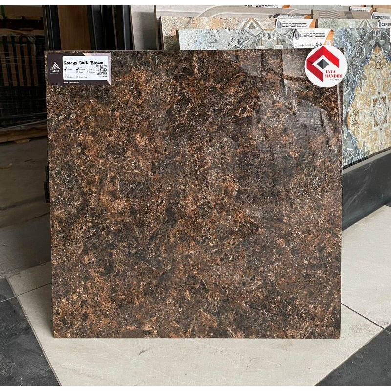 Granit Lantai 60x60 Kw1 Arna Emryz Dark Brown Glazed Polished