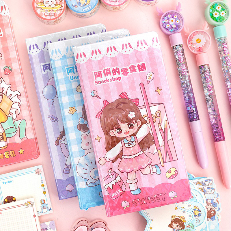 

Ay00! Set Lengkap Diary AQIAO Book Journaling Kit Korea Stationary Lucu Cute Binder Washi Tape