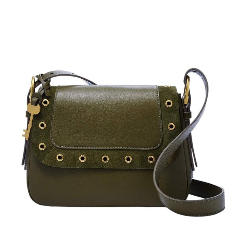 Fossil harper small flap crossbody green moss