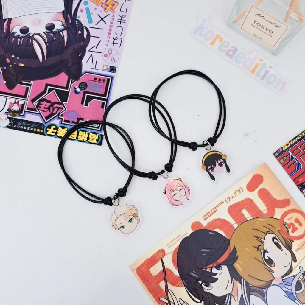 Gelang Tali Hitam & Strap HP SPY X Family Bracelet Akrilik Anime Loid Yor Anya Forger