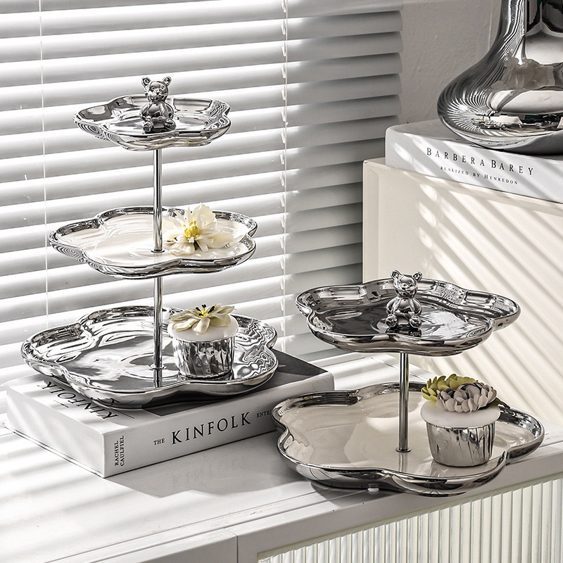 Piring Kue Tingkat Keramik List Gold / tiga Layer Dessert Cake / Piring Kue Tingkat Mewah / Piring K