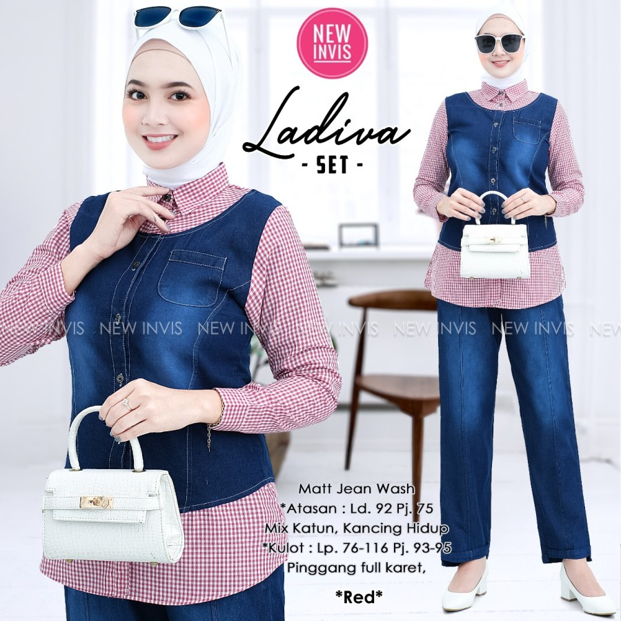 Ladiva Set Setelan Blouse Kemeja Vero dan Celana Amanda Navy SOLO