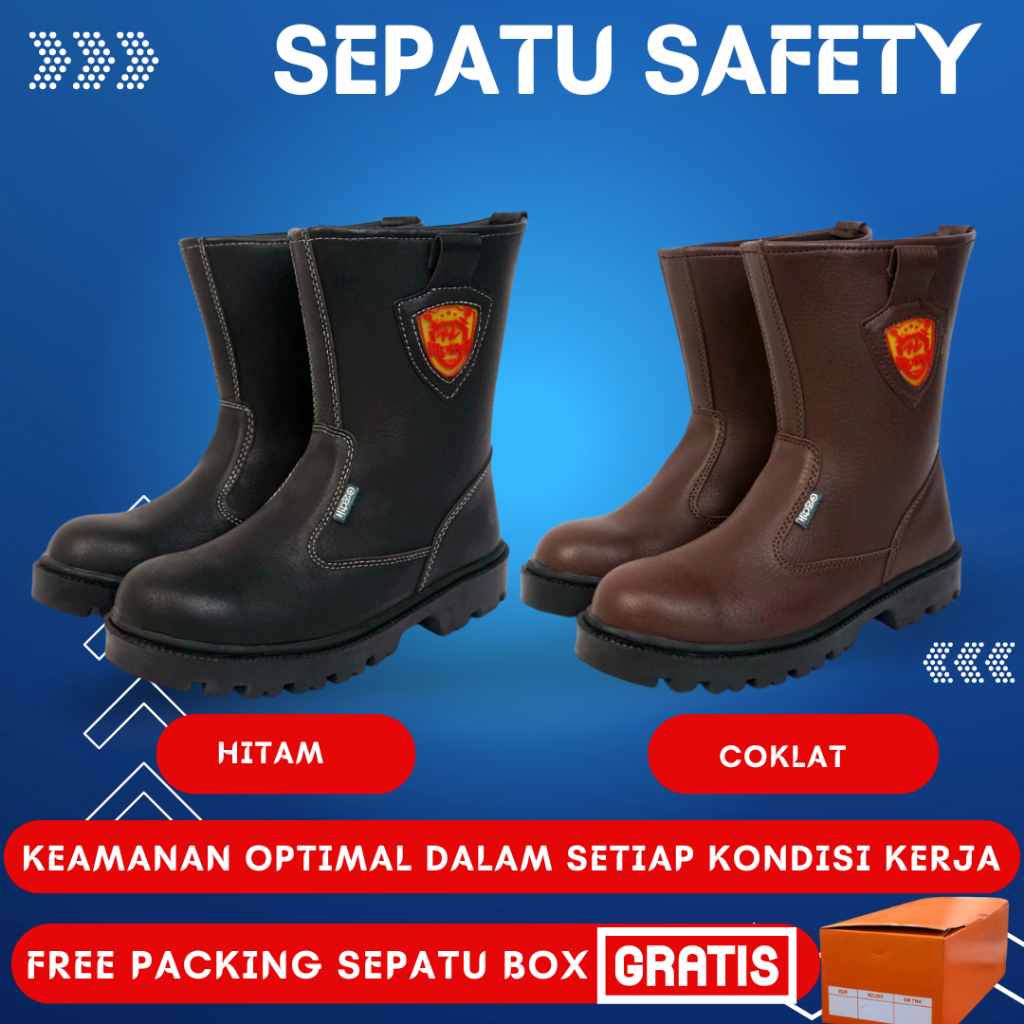 Sepatu Safety Pria Boots Kerja Boot Jogger Bots Proyek Kulit Joger Septi Ujung Besi Karet Sawah Perk