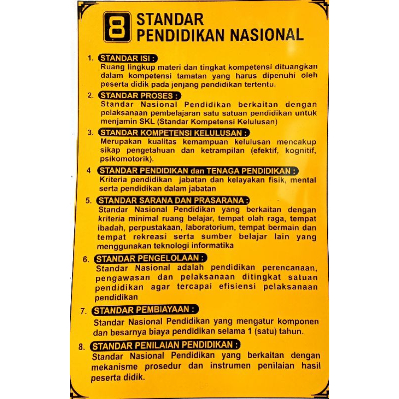 papan data 8 standar pendidikan nasional