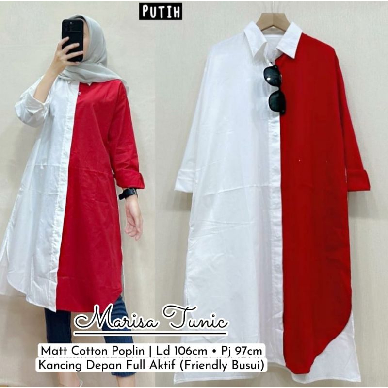 MARISSA TUNIK // TUNIK MERAH PUTIH // TUNIK POLOS
