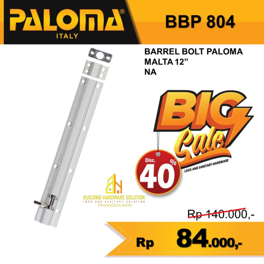 BARREL BOLT PALOMA GRENDEL SLOT KUNCI PINTU 12" INCH 30CM BBP804