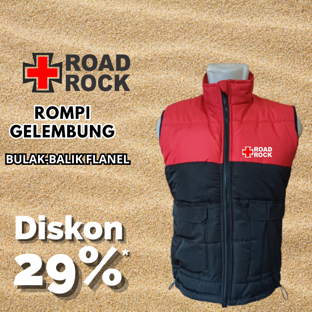 Road Rock - Red Black | Jaket Vest Rompi Hoodie Anti Angin Pria Wanita / Vest Rompi Motor Tebal / Ro