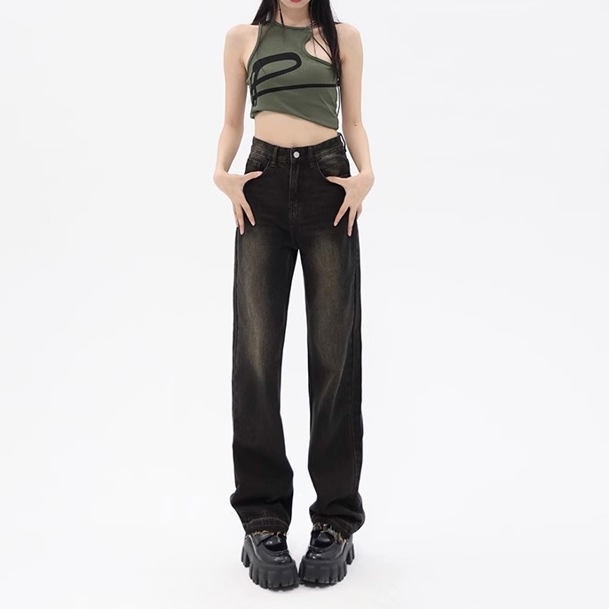 Celana Jeans Wanita Highwaist Fashion Kekinian Abu abu