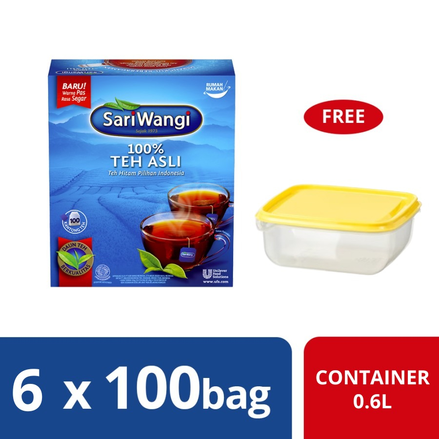 Sariwangi Asli Tea Bag 100 (X6) Free Container IKEA 0.6L