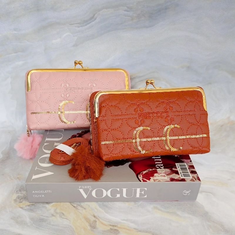 Tas hp import 1 behel 2 resleting horizontal kombinasi bordir payet