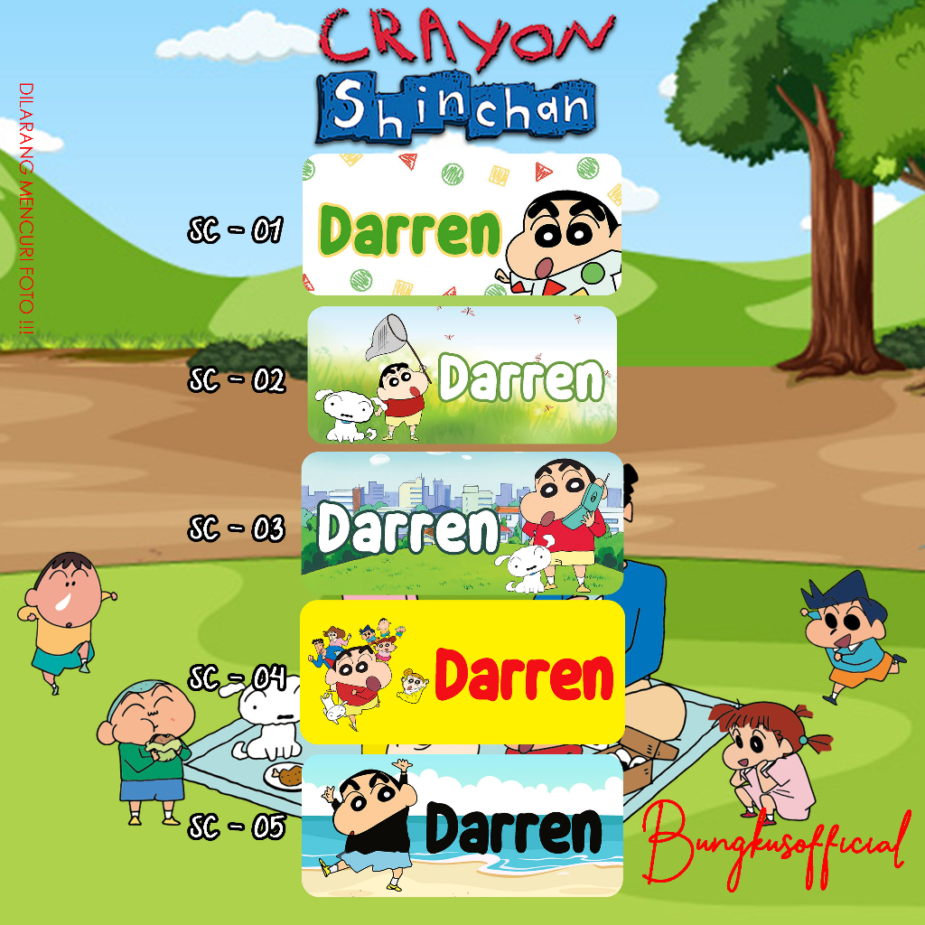 

Sticker Nama Crayon Shinchan Label Nama Anak Waterproof 40pcs-180pcs SET-01
