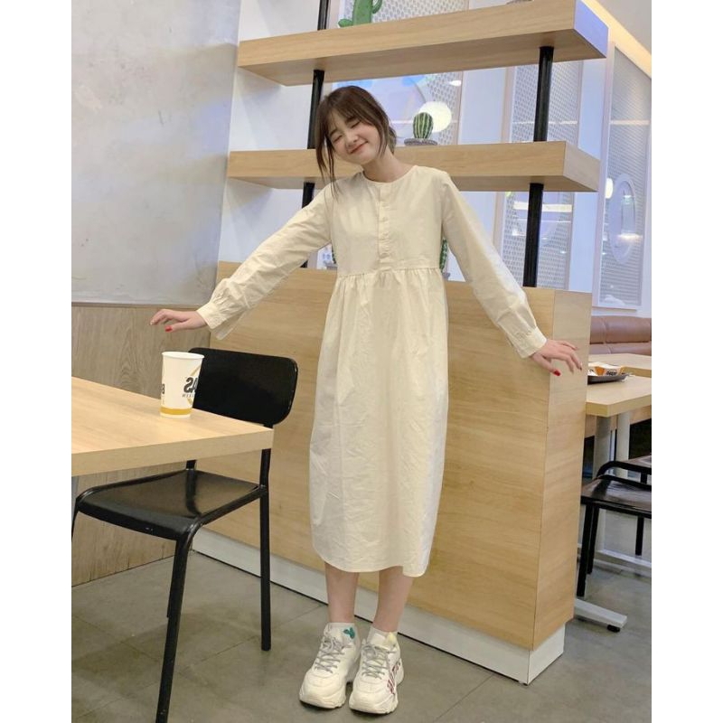 Midi dress polos | Midi dress putih | White dress korea