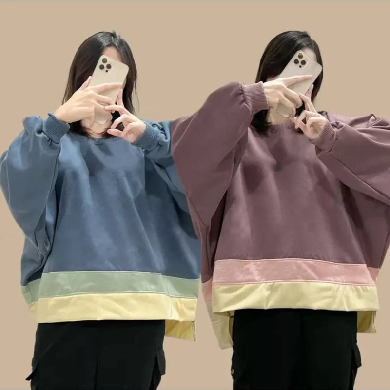 Baju Sweater Comby Big Oversize Atasan Crew neck Lengan Panjang Sweater Crewneck