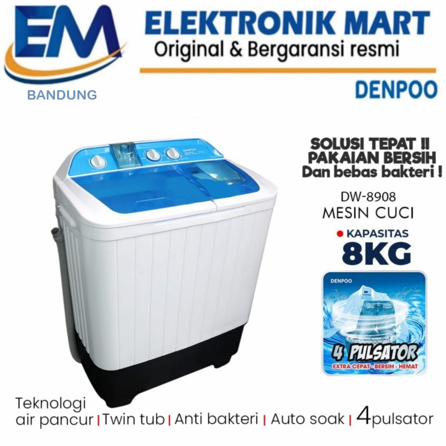 MESIN CUCI 2 TABUNG 8 KG DENPOO DW 8908
