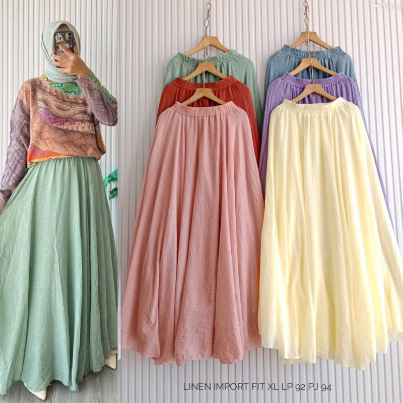 Rok linen import / rok import bestseller / fashion wanita