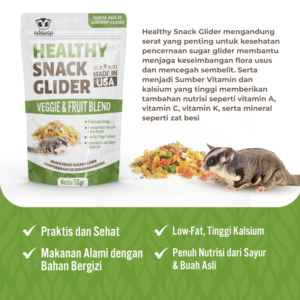 ADEWAP GLIDER Glider Veggie Fruity Healthy Snack : Buah & Sayur Kering Cemilan Sugar Glider