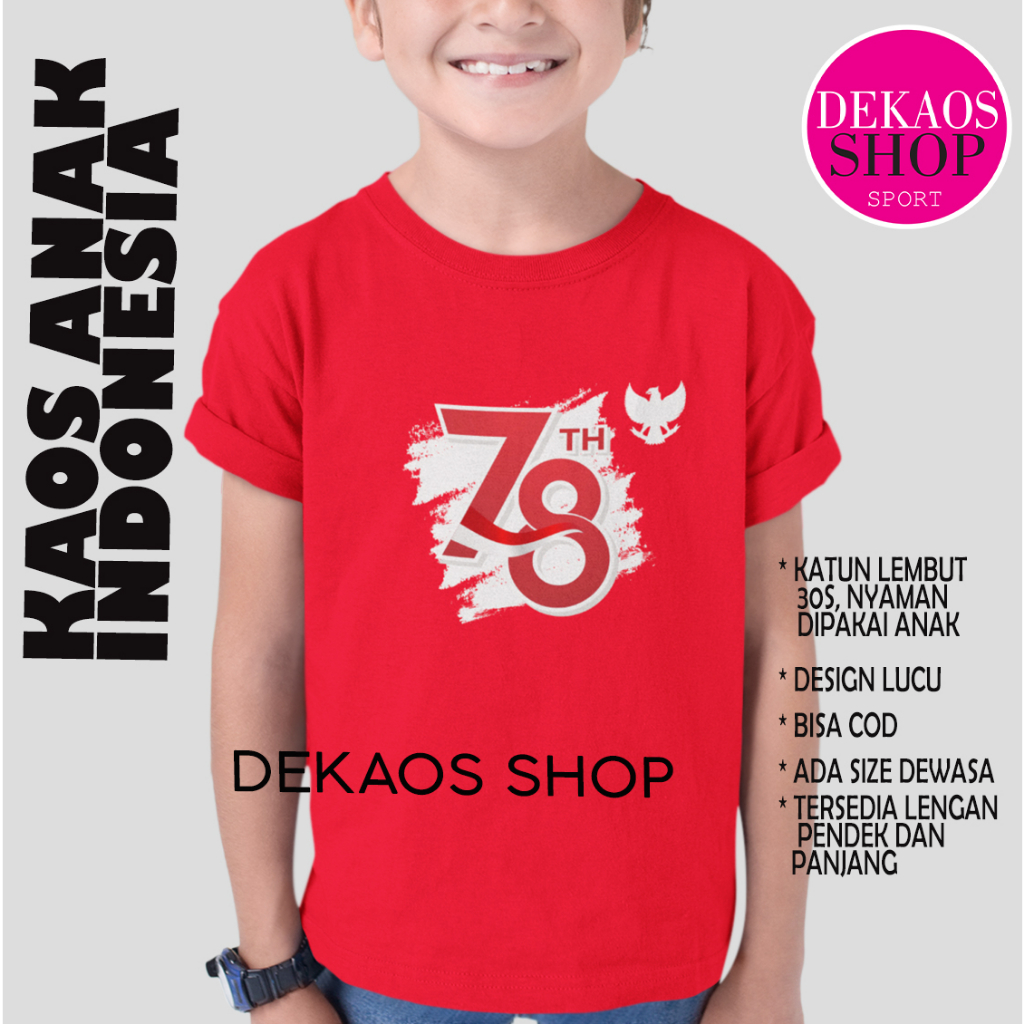 KAOS 17 AGUSTUS ANAK / KAOS AGUSTUSAN ANAK / BAJU MERAH PUTIH AGUSTUSAN / KAOS MERAH PUTIH ANAK / KA