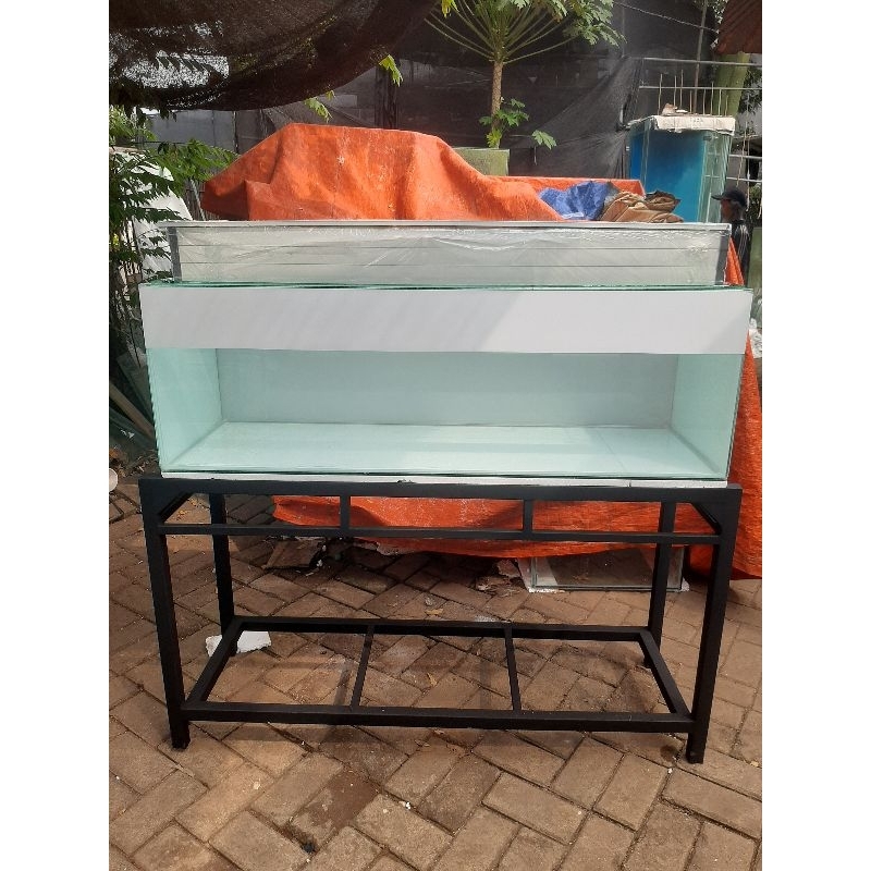 Aquarium 120x40x40 scotlet Putih+Rak Hollo+Top Filter+Tutup Kaca