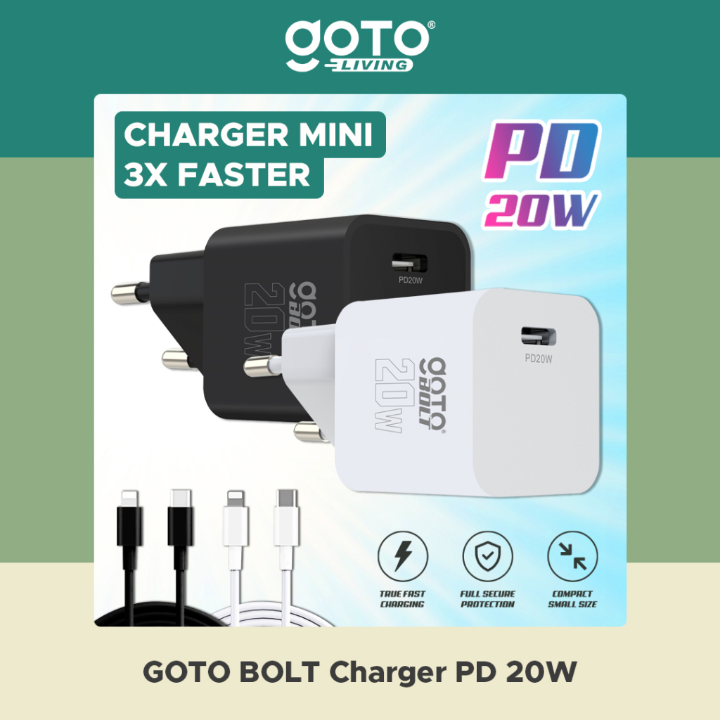 Goto Bolt Charger Fast Charging Casan Adaptor Hp Iphone PD 20W Type C
