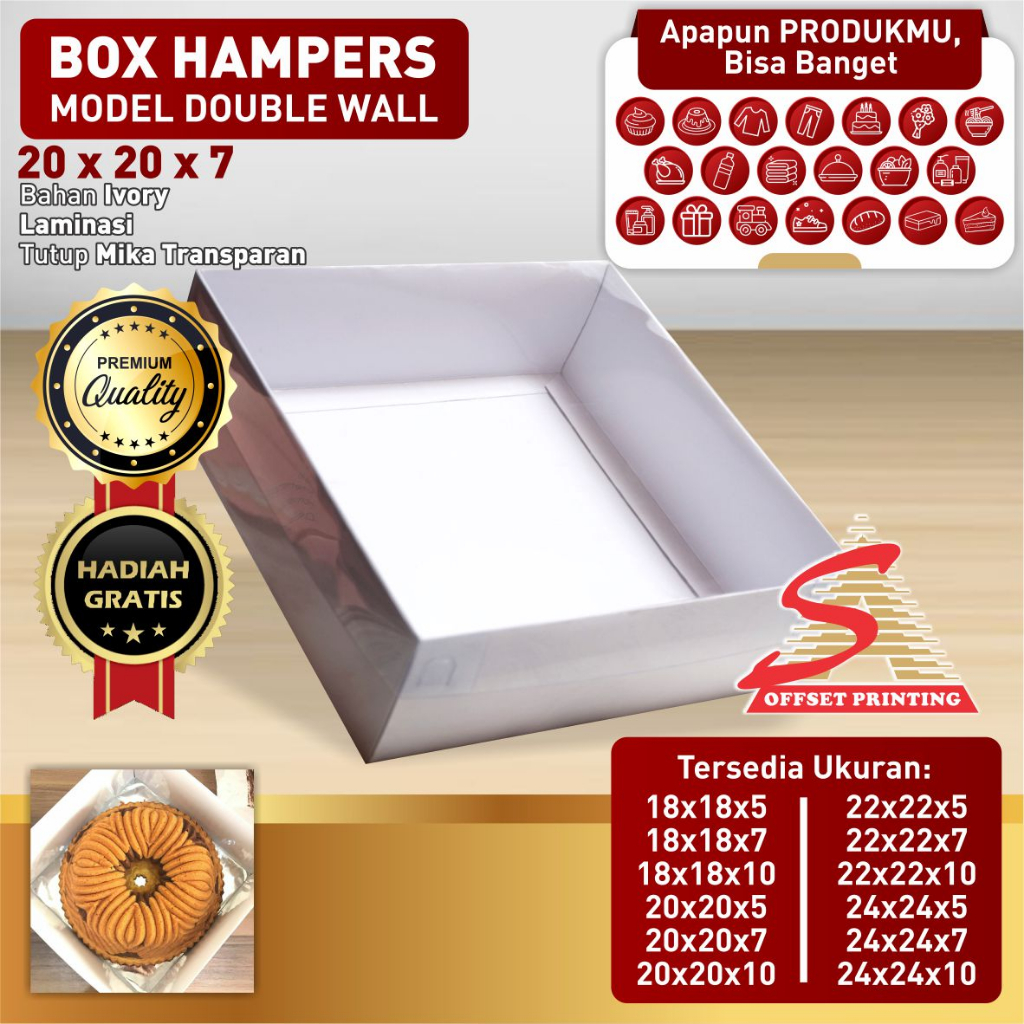 

20 x 20 x 7 Box Hampers tutup mika/box dus kemasan Pudding/Spiku/Marmer cake/cake/lapis legit