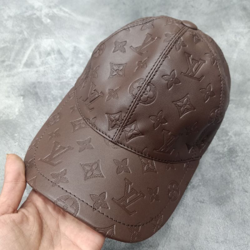topi Lv Monogram Leather Embos brown topi Baseball import Unisex