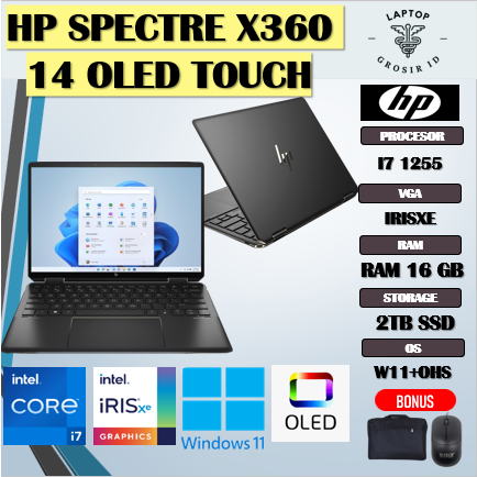 HP SPECTRE X360 14 OLED TOUCH I7 1255 16GB 2TB W11+OHS 13.5 3K2K BLIT PEN 2YR+ADP 2IN1 EVO BLK -EF00
