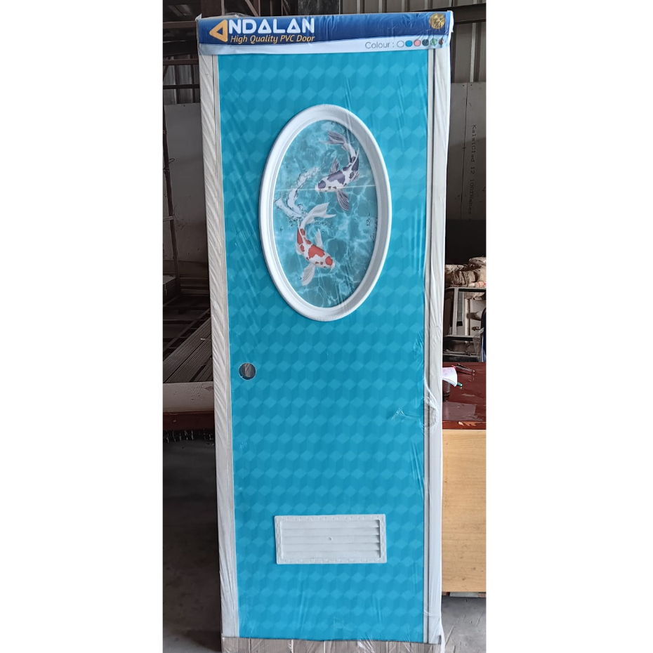Pintu Kamar Mandi PVC Tebal Kaca Oval Gambar 3D - Andalan