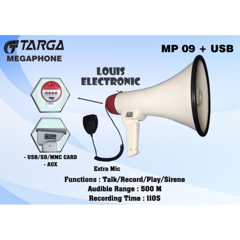 Megaphone TARGA MP 09 + USB Mic Megaphone Horn Megaphone ORIGINAL