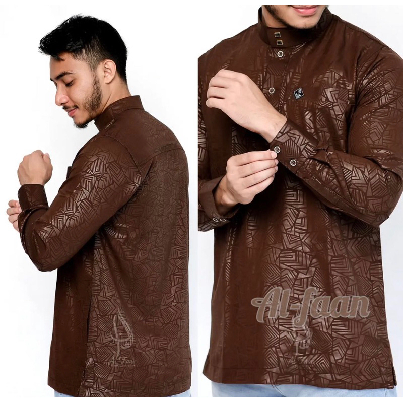 Busana Muslim Pria Dewasa | Baju Koko Embos Al-Faan Lengan Manset | Kemko Kurta Alfaan Embos