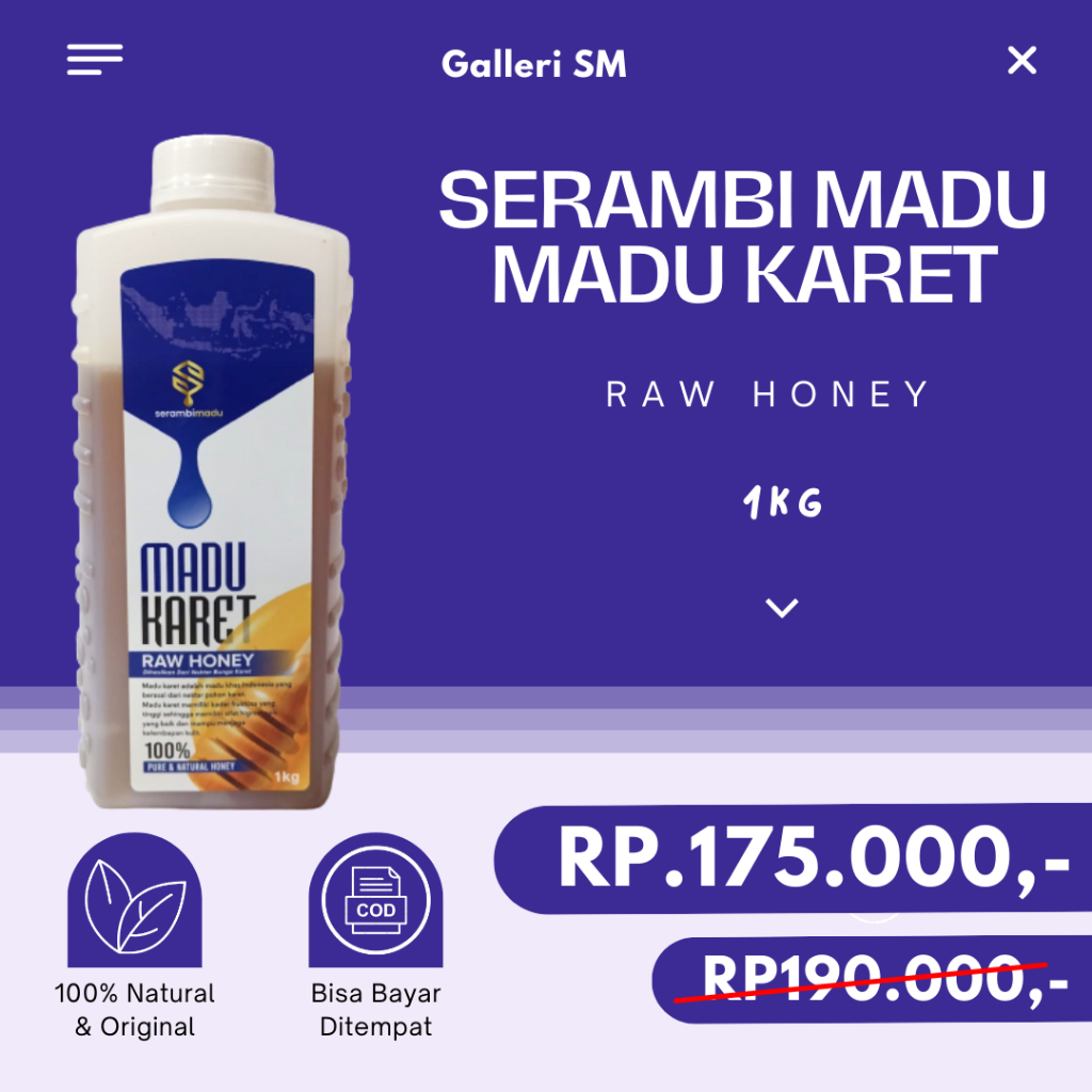 

Serambi Madu Karet 1kg Raw Honey Dihasilkan Dari Nektar Bunga Karet Pure & Natural Honey Madu Murni Asli
