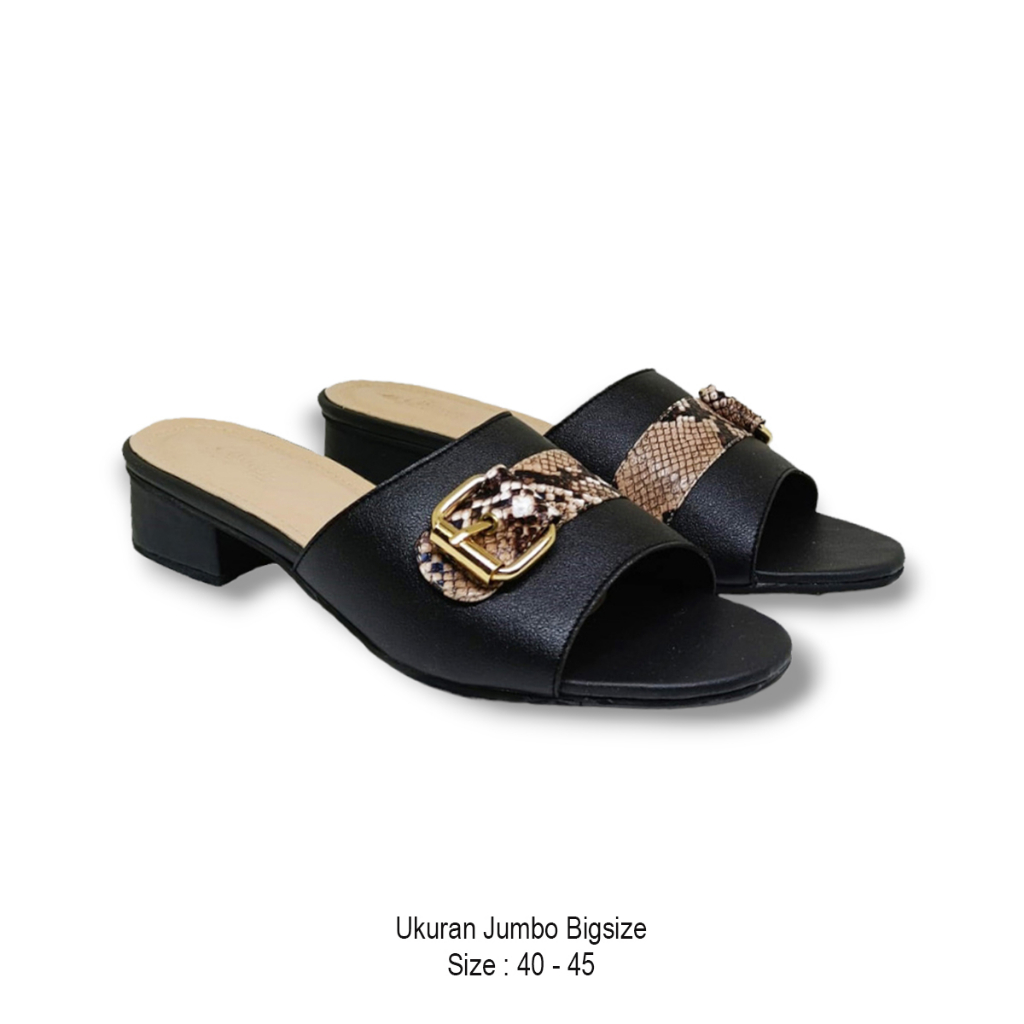 Zasmine Clogs Sendal Heel 3 cm / Bigsize 40 - 45 / Sandal heels ibu ibu kulit acara kondangan